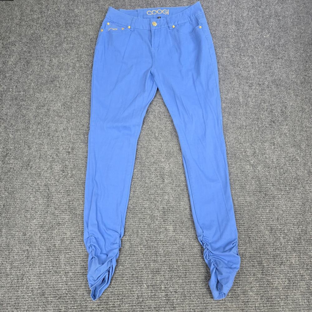 COOGI Women’s 14W 31x34 Blue Ruched Leg Pants Embroidered Crest Y2K Stretch